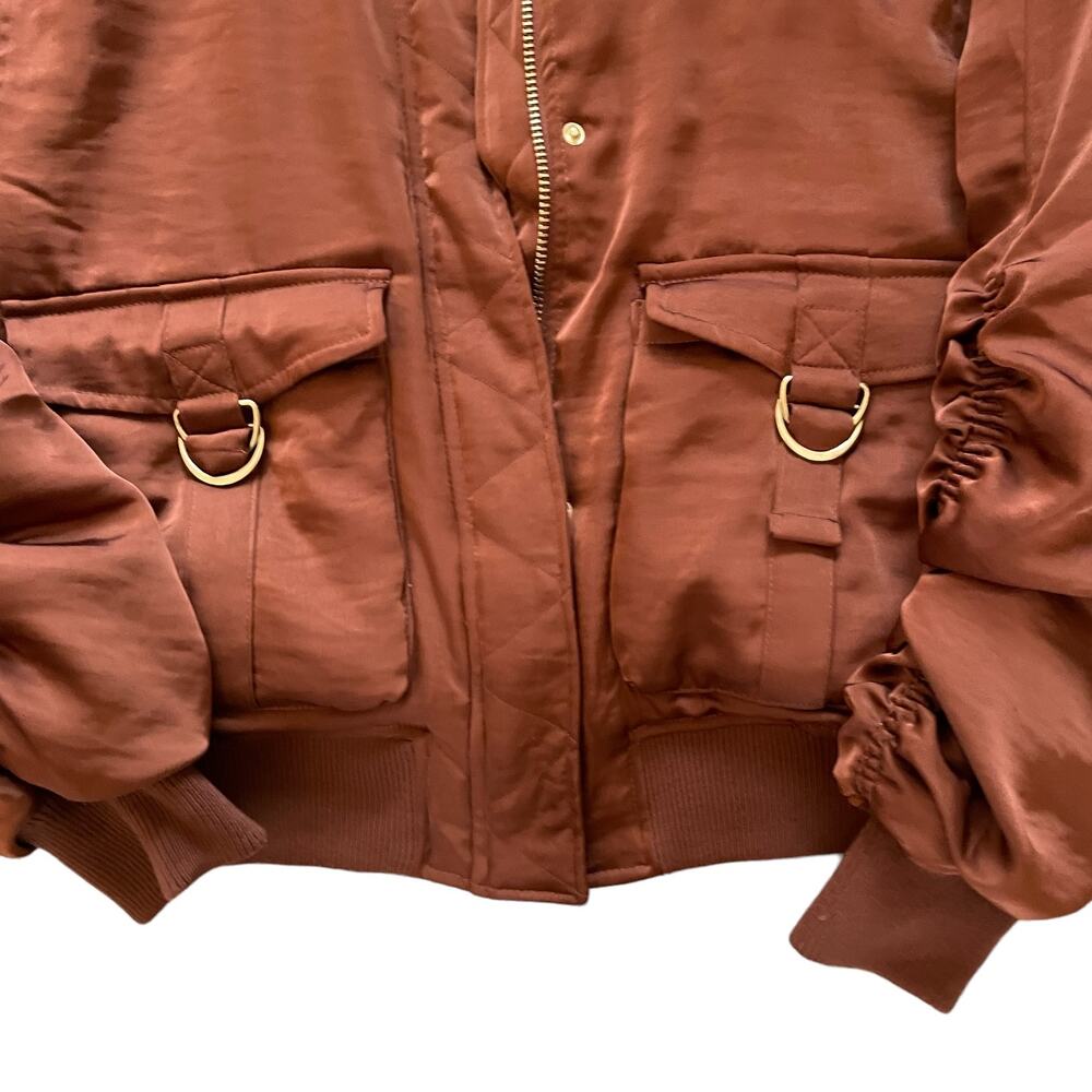 HOUSE OF HARLOW 1960 Women's Satin Zip Up Bomber Jacket Size M Copper Brown NEW - Picture 15 of 16